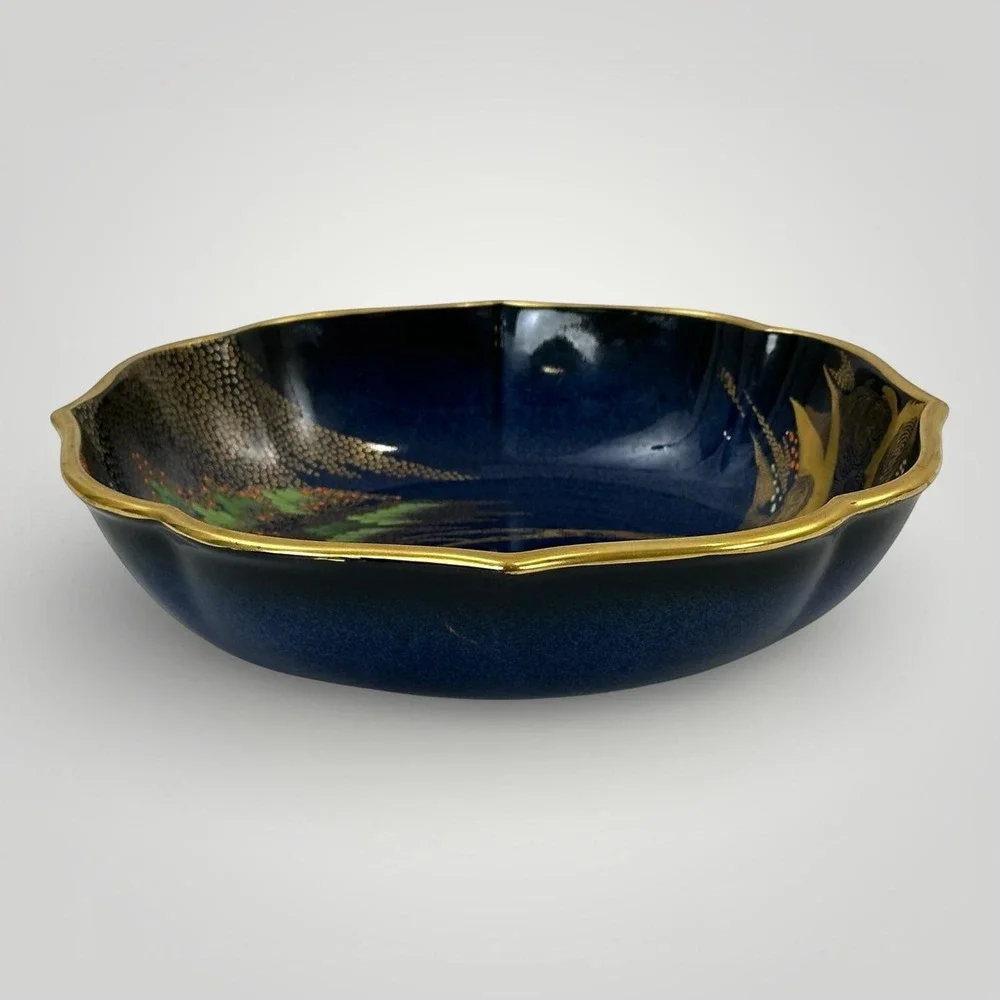 Vintage Carlton‎ Ware Bleu Royal New Stork Ceramic Bowl Blue Gold 22.5cm England
